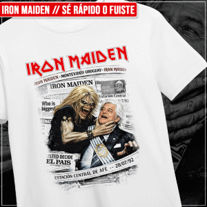 Remera "Iron Maiden: Sé rápido o fuiste // Montevideo 1992 Blanca"
